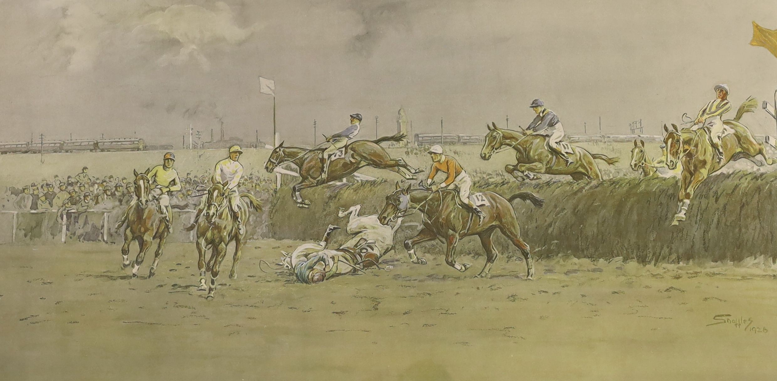 Charlie Johnson Payne (1884-1967) (“Snaffles”), colour print, 'The Grand National - The Canal Turn